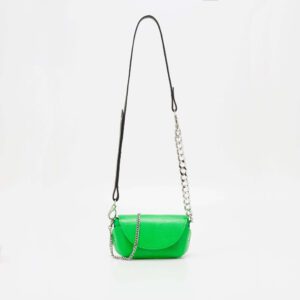 Handmade neon green leather crossbody bag with silver hardware